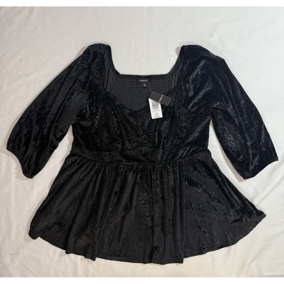torrid Tops - Torrid Blouse Womens Sz 2 Black Velvet Peplum Boho Sweetheart Smocked 18-20 NWT